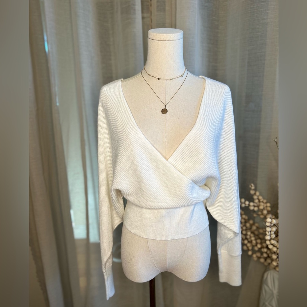 Dynamite Cream Sweater Deep V back and front small